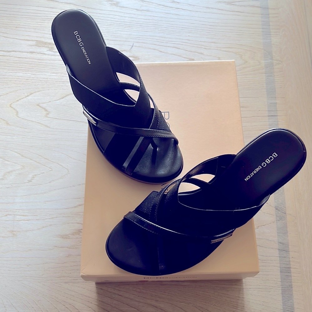 BCBGeneration Jet Black Fresh BRAND NEW WEDGES! US size 10M! NEVA WORN!